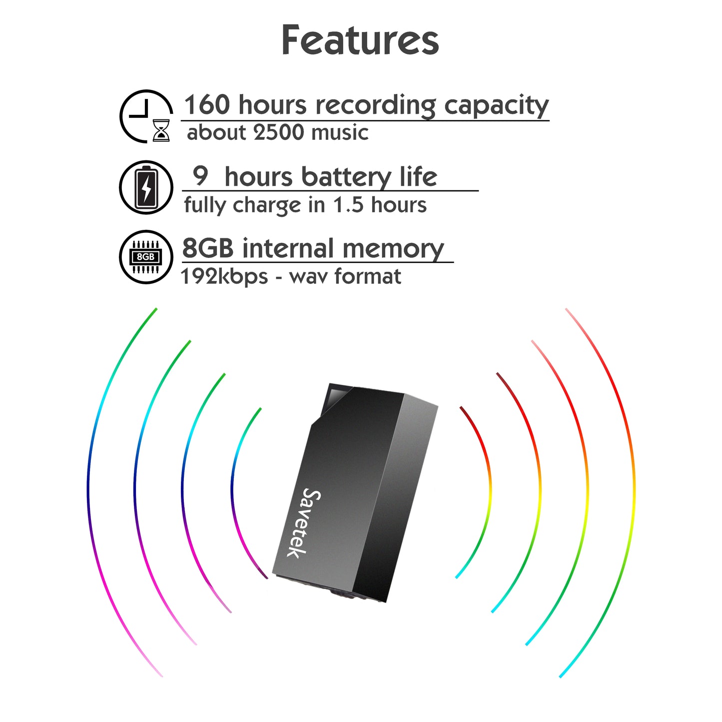 Savetek Mini USB Pen Voice Recorder — 8GB/32GB/64GB Digital Audio Recorder with 192Kbps WAV Recording