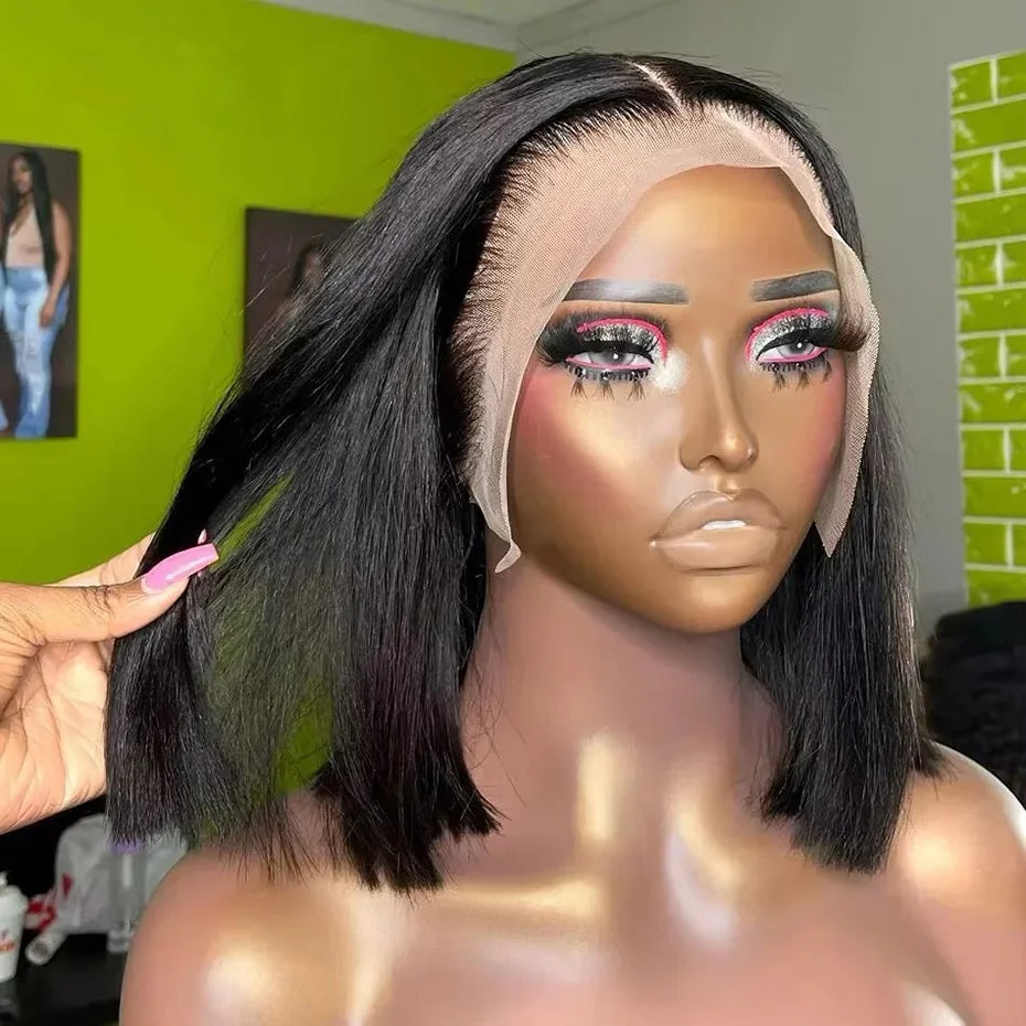 Raw Vietnamese Human Hair Lace Front Wig – 13x6 Bob, Straight Natural Black, 250% Density, 100% Human Hair