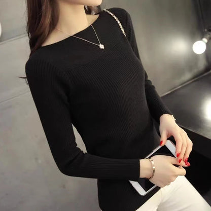 HELIAR Women's Ribbed Slash Neck Sweater - Slim Fit Knitted Pullover, Long Sleeve Casual Office Sweater for Autumn 2024