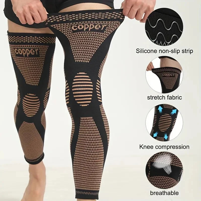 Copper Compression Knee Sleeves – Stretchable Breathable Knee Brace Support for Full Leg Stability, Pain Relief & Sports Recovery Knit Fabric