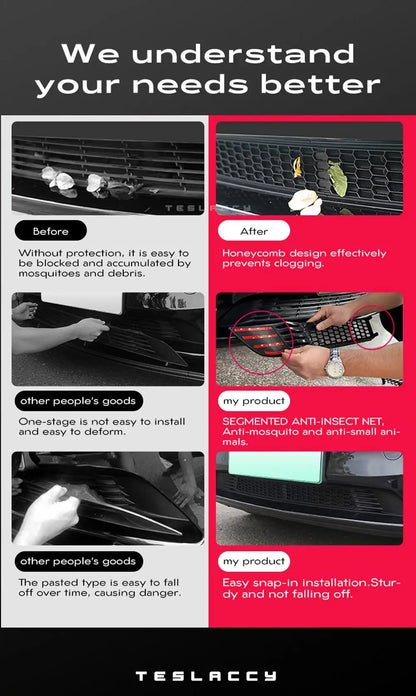 Front Grill Guard Mesh Inserts for Tesla Model Y 2021-2024 – Air Inlet Vent Cover & Bumper Filter Accessories