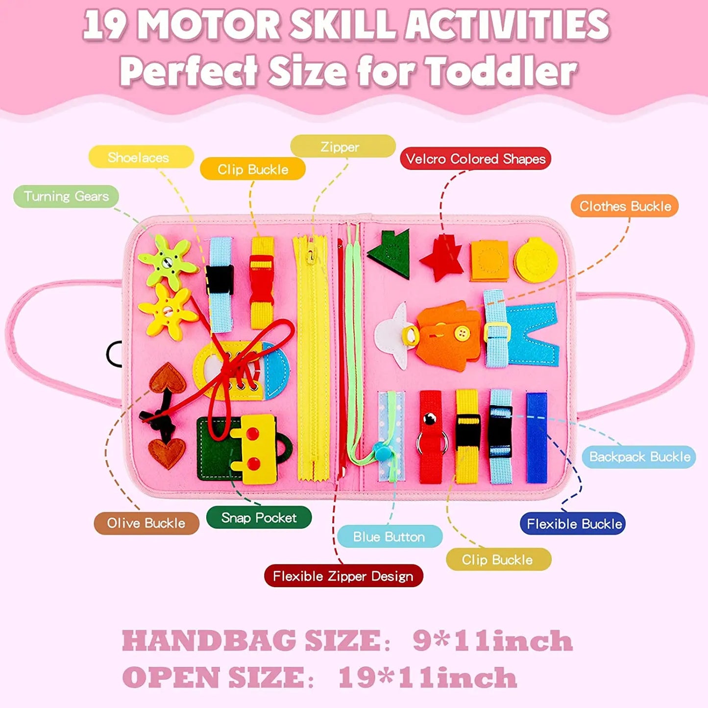 Busy Board Montessori Toy for Toddlers – Sensory & Fine Motor Skills Learning, Preschool Travel Activity for Boys