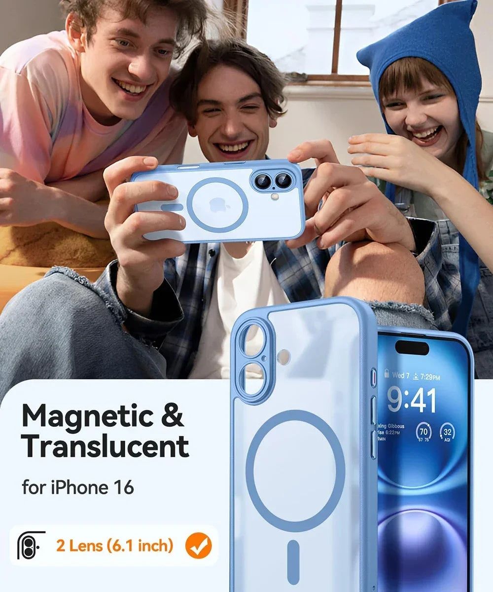Magnetic Matte Translucent Armor Case - Shockproof Magsafe Compatible Cover for iPhone 17 16 15 14 13 12 11 Pro Max Plus