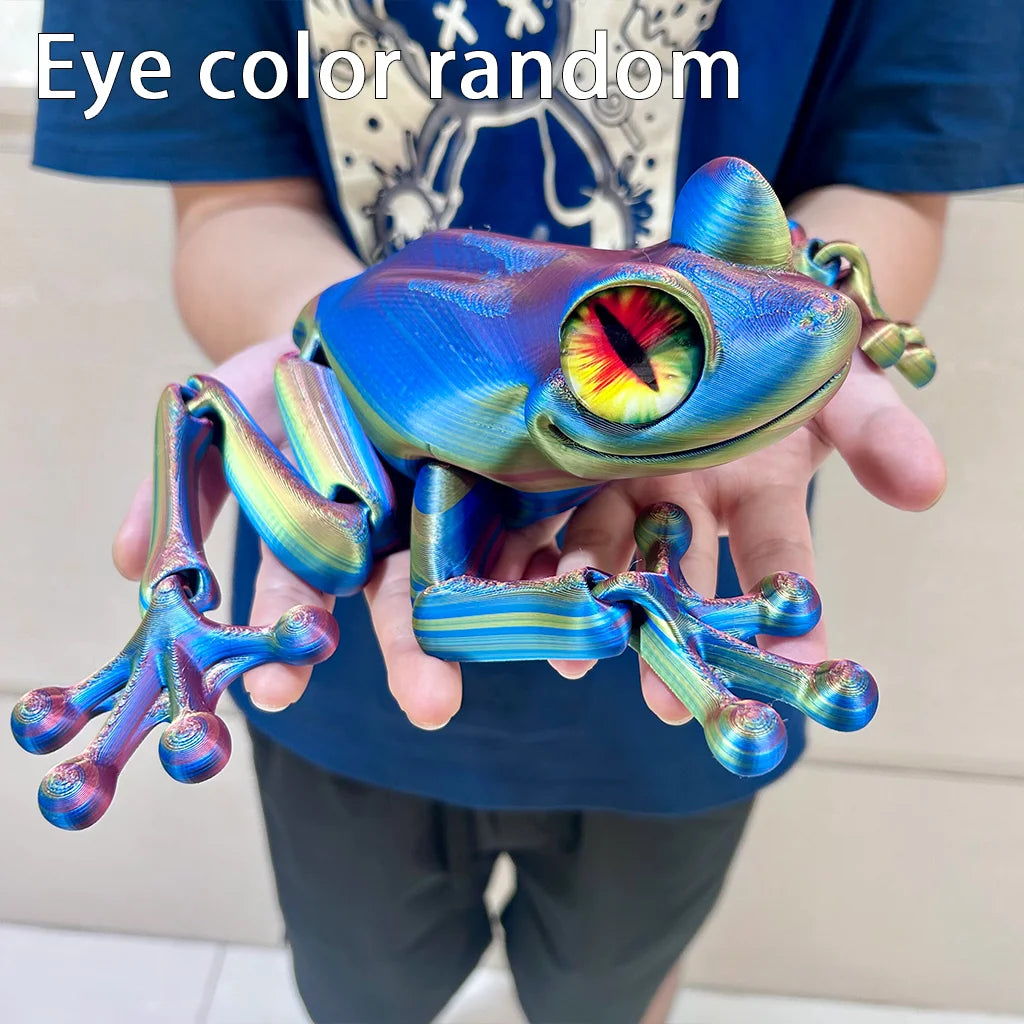 3D Printed Frog Statue - Flexible Fidget Animal Figure for Desk and Home Decor