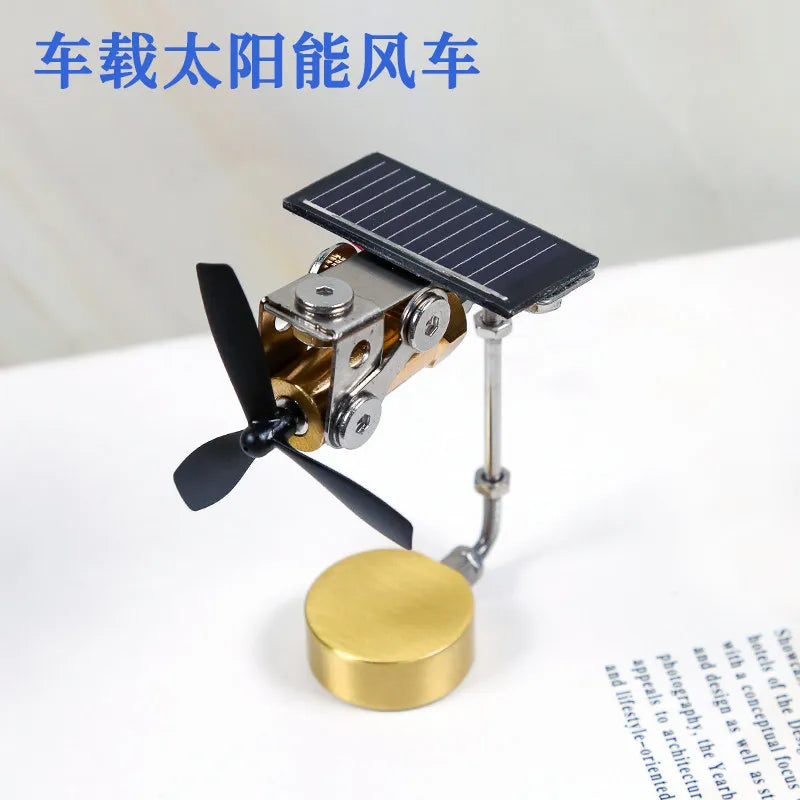 Solar Car Fan Ornament - Creative Metal Model Decoration for Car Interior