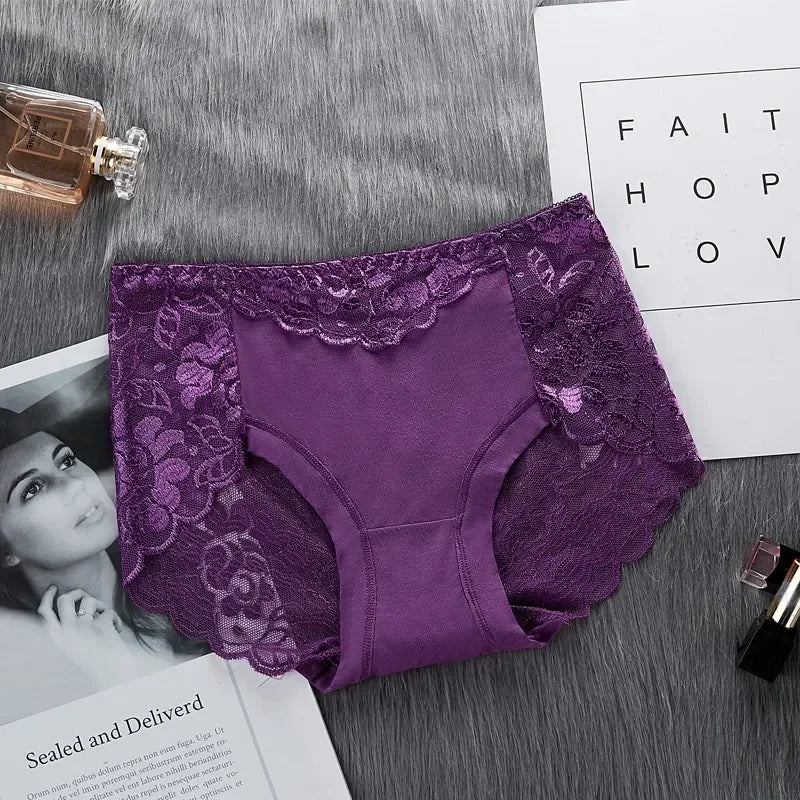 Women’s Cotton Lace Underwear Panties - Sexy Mid Waist Hollow Briefs with Hip Lift Comfort Fit Lingerie