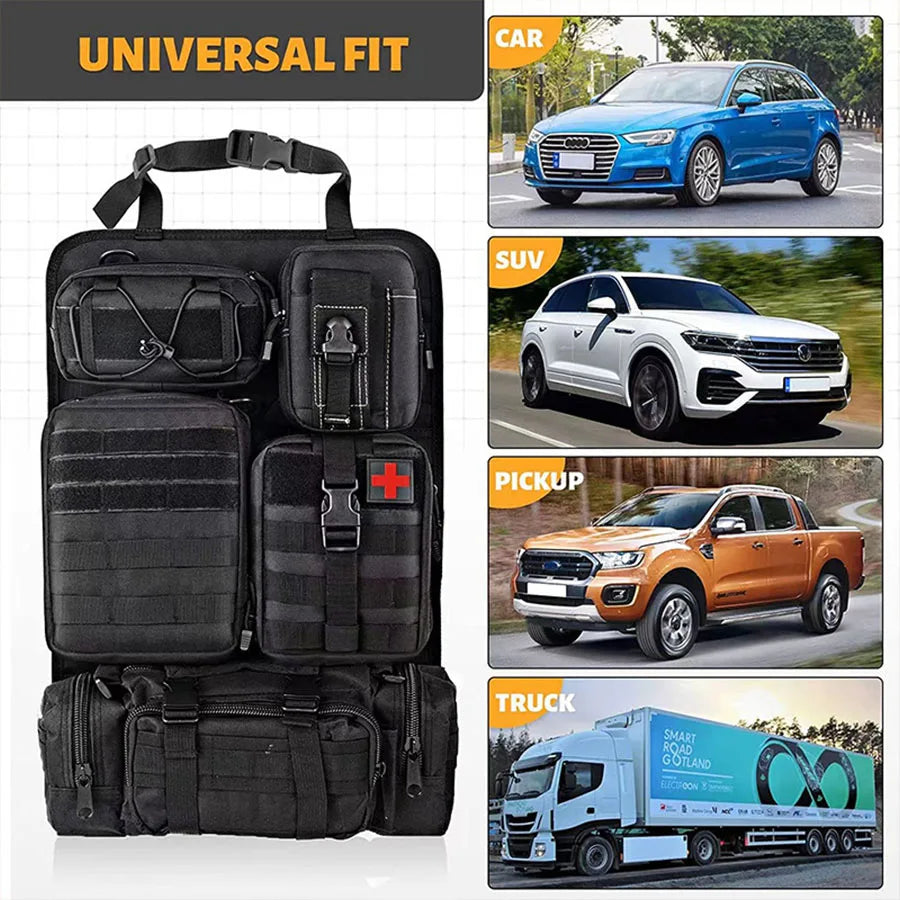 High-Quality 6-in-1 Car Back Seat Organizer – 55x37CM 600D Tactical Hanging Storage Bag
