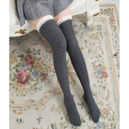 Turn Heads with Style: Sexy Lace-Up Knee Socks for Women - Over Knee Thigh-High Stockings, Fashionable Blend Tights in Black and White, Warm and Stylish