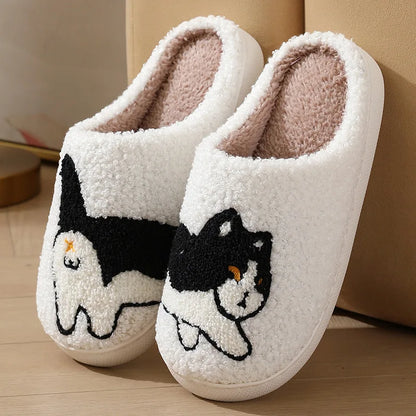 Cartoon Cat & Dachshund Dog Slippers – Indoor Lightweight Cotton Slides for Men & Women, Warm Winter Bedroom Shoes
