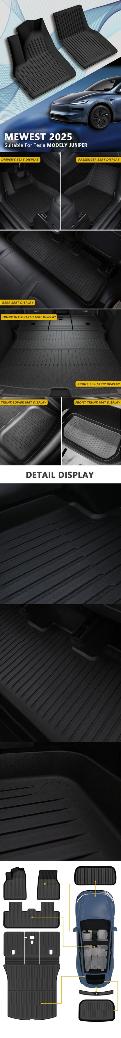 Tesla Model Y 2025+ Juniper TPE Floor Mats – Waterproof Anti-Slip Full Set Car Accessories