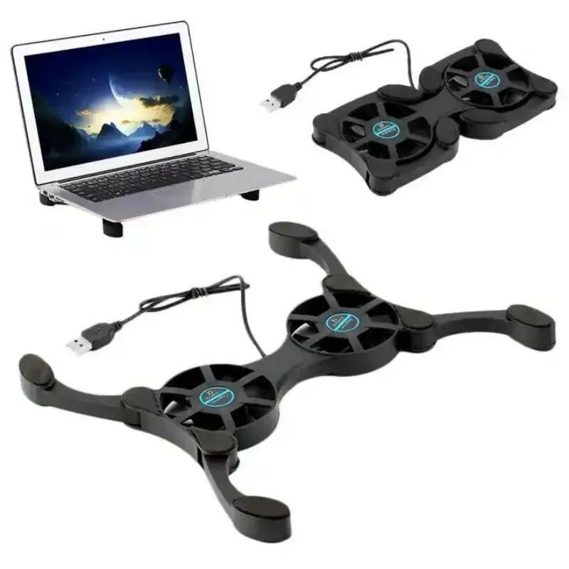 ICE COOREL Foldable Laptop Cooling Pad: USB Mini Double Fan Stand for Portable Notebook Radiator