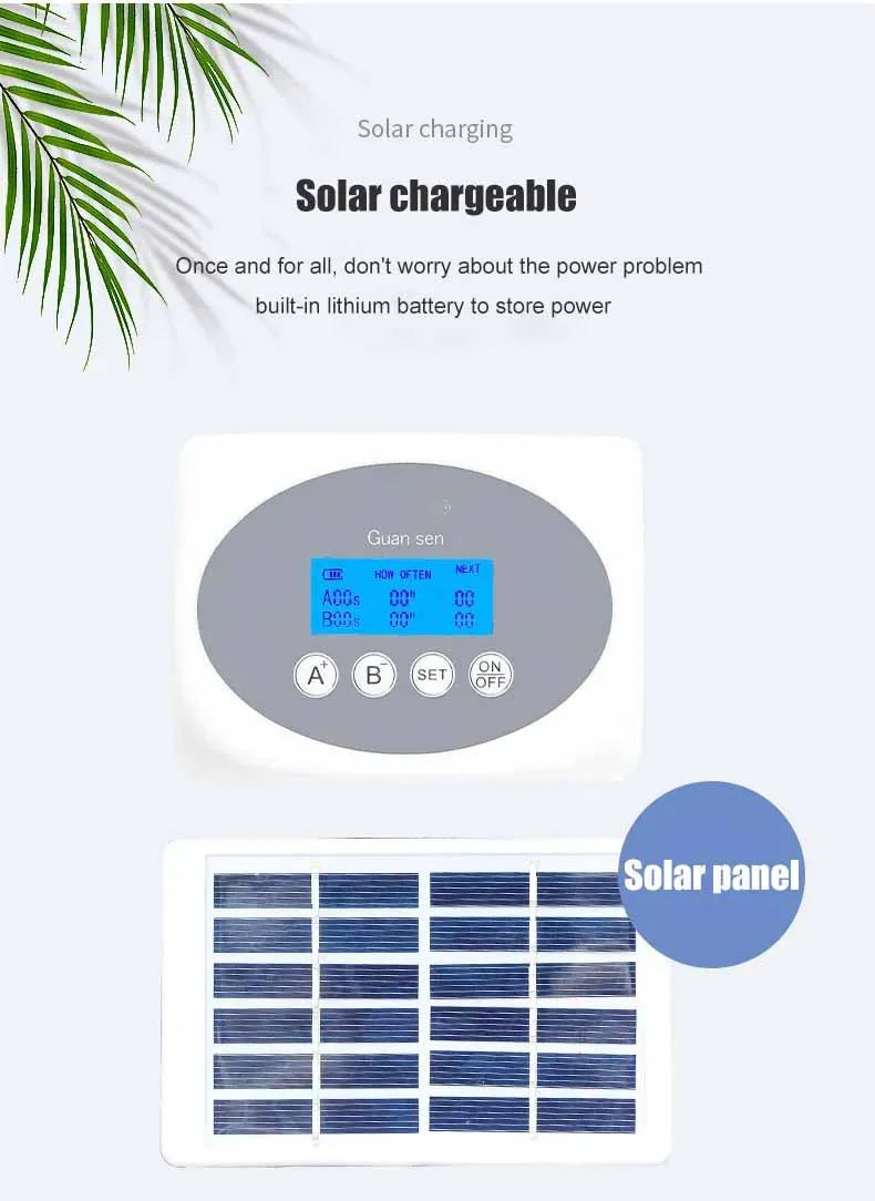 Solar Double Pump Automatic Drip Irrigation System – Smart Watering Timer for Garden & Potted Plants