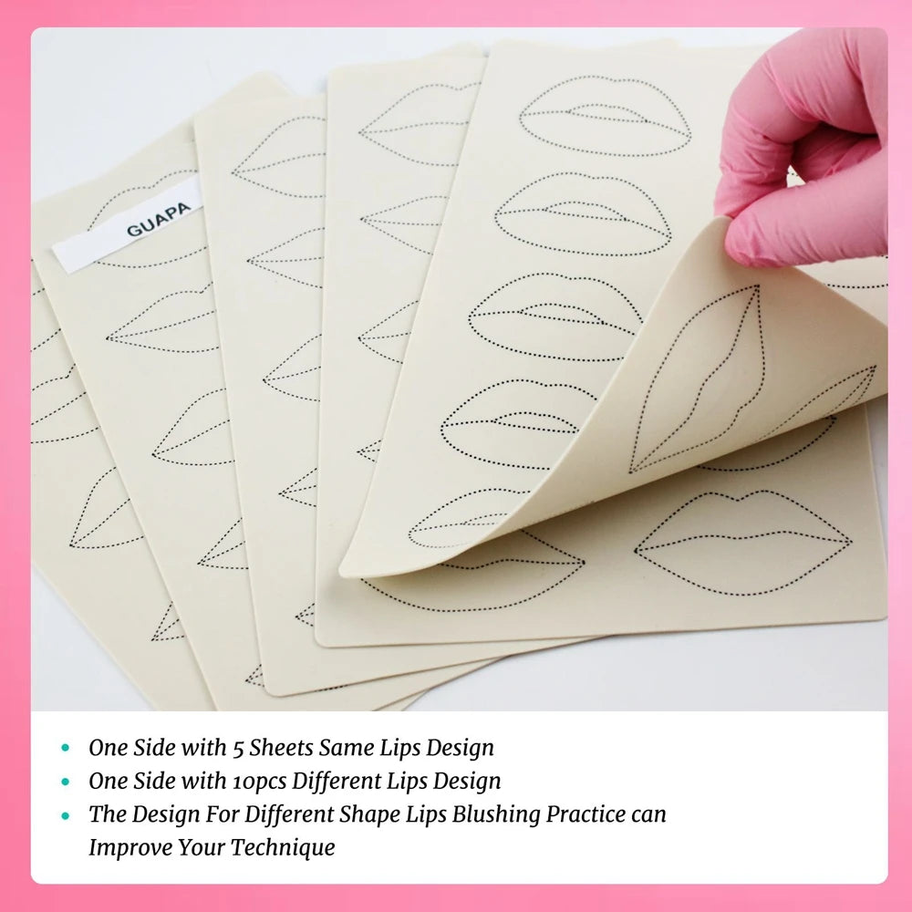 1mm Thick Double-Sided Lip Practice Skin — Microblading & PMU Stencil for Permanent Makeup Tattoo Artists