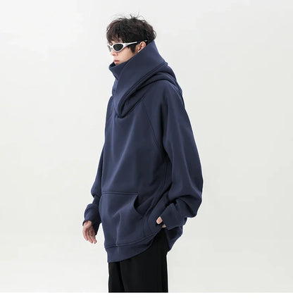 Autumn High Neck Sweatshirt for Men – Pile Collar Hoodie, Harajuku Ninja Style, Casual Sports Loose Fit Top