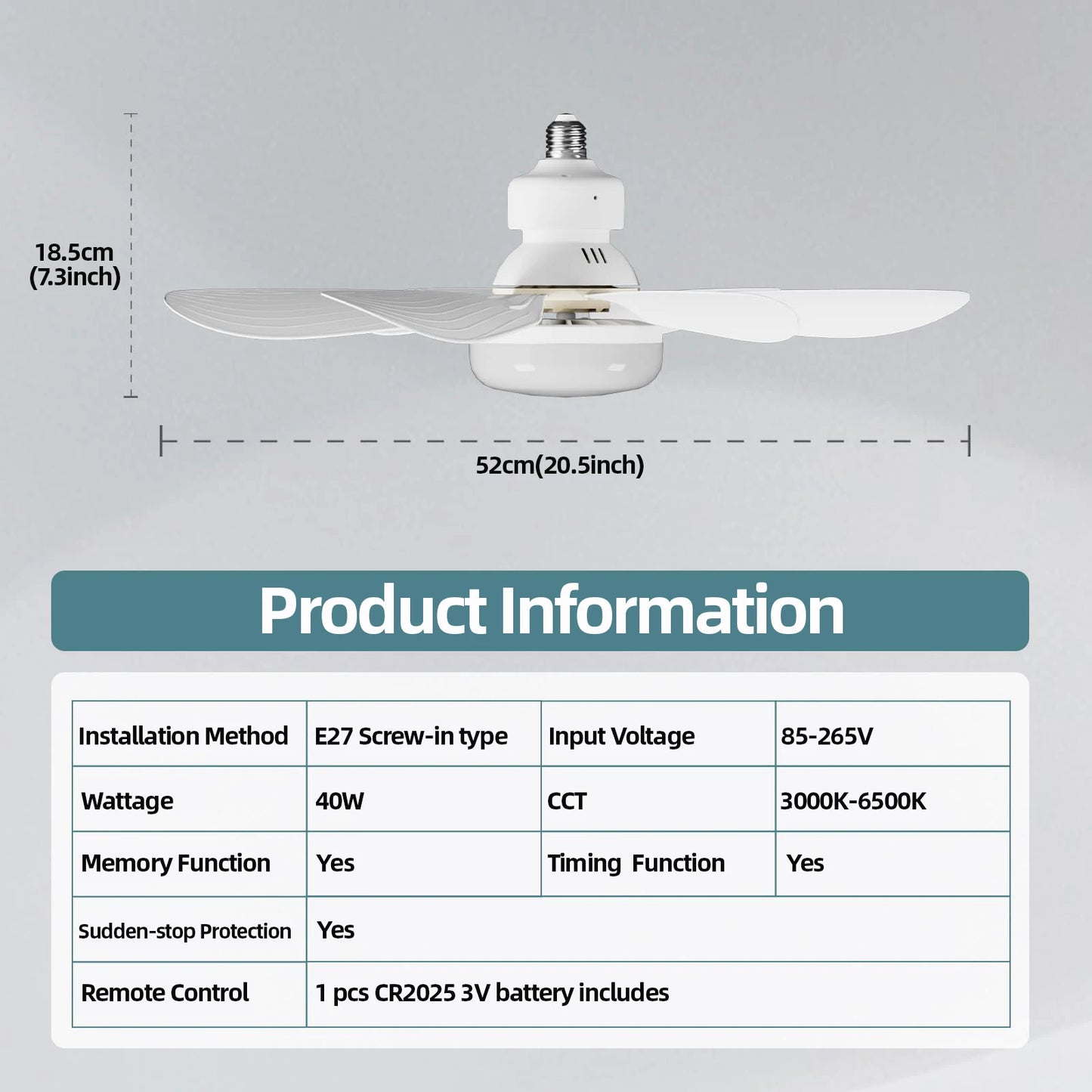 Modern LED Ceiling Fan Light 40W E27 with Remote Control for Dimming - Ideal for Living Room, Study, Household Use ( 85-265V )