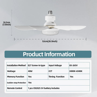 Modern LED Ceiling Fan Light 40W E27 with Remote Control for Dimming - Ideal for Living Room, Study, Household Use ( 85-265V )