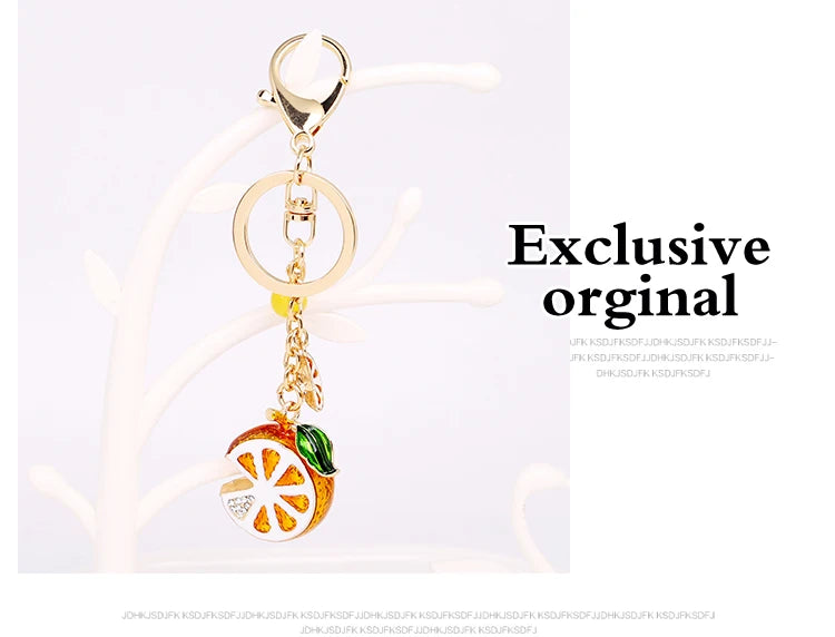 EASYA Vintage Imitation Fruit Charm Keychain – Lemon, Persimmon & Strawberry Glass Pendant, Luxury Jewelry for Women
