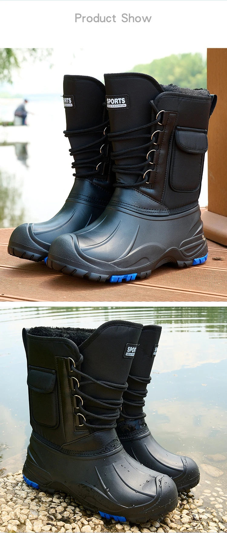 Men’s Waterproof Non-Slip Rain Boots — Cotton Mountaineering & Fishing Work Shoes for Spring Farm Use
