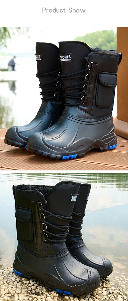 Men’s Waterproof Non-Slip Rain Boots — Cotton Mountaineering & Fishing Work Shoes for Spring Farm Use