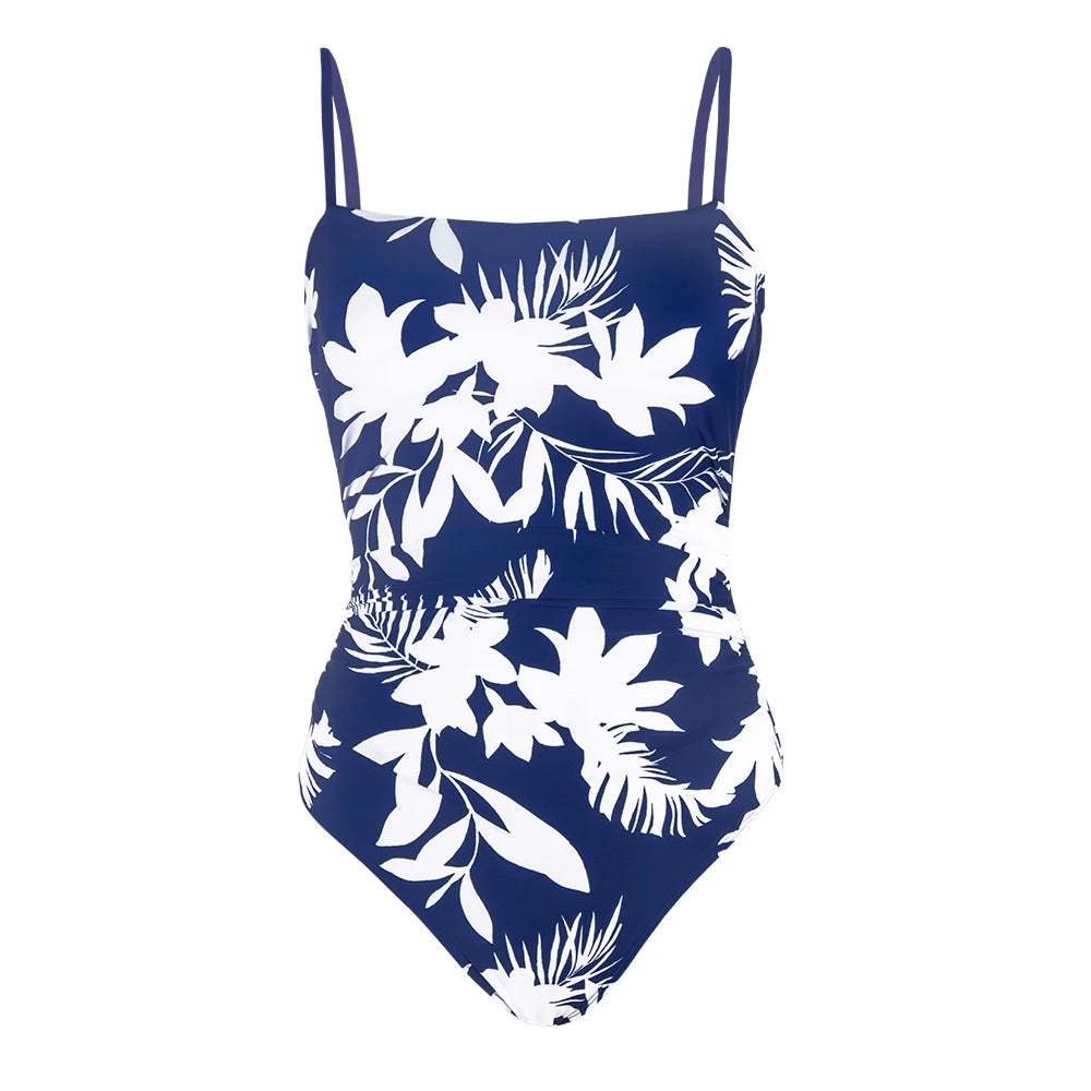CUPSHE Leaf Print Square Neck One-Piece Swimsuit for Women – Sexy Backless Shirred Monokini Swimwear 2023 Beach Bathing Suit