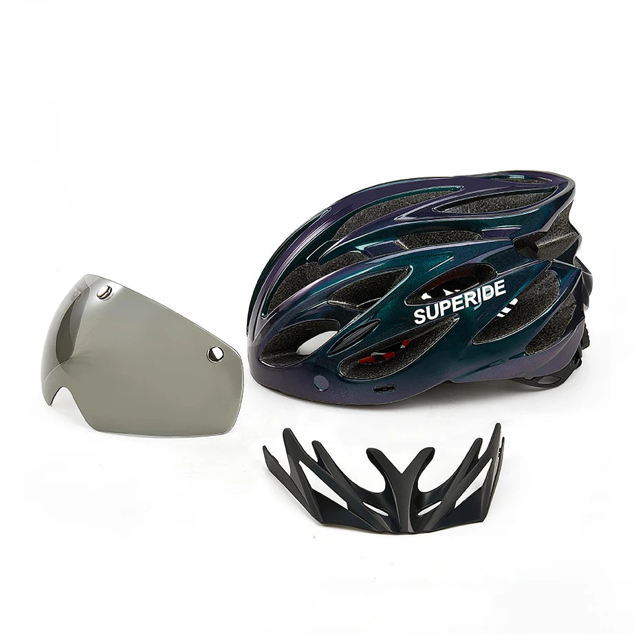 SUPERIDE Ultralight Cycling Helmet - In-Mold Road & MTB Bike Helmet with Magnetic Goggles & Sun Visor for Men & Women