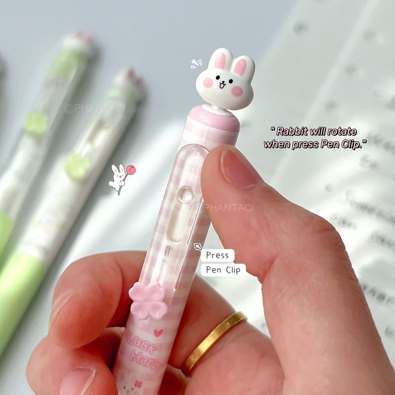 4-Piece Rabbit Gel Pen Set - 0.5mm Quick-Dry Black Ink Pens with Transparent Storage Bag for School and Office Supplies
