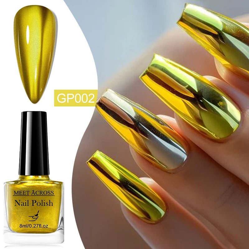 8ml Metallic Mirror Effect Nail Polish – Fast Drying Long-Lasting DIY Manicure Art, No Lamp Cure Nail Supplies
