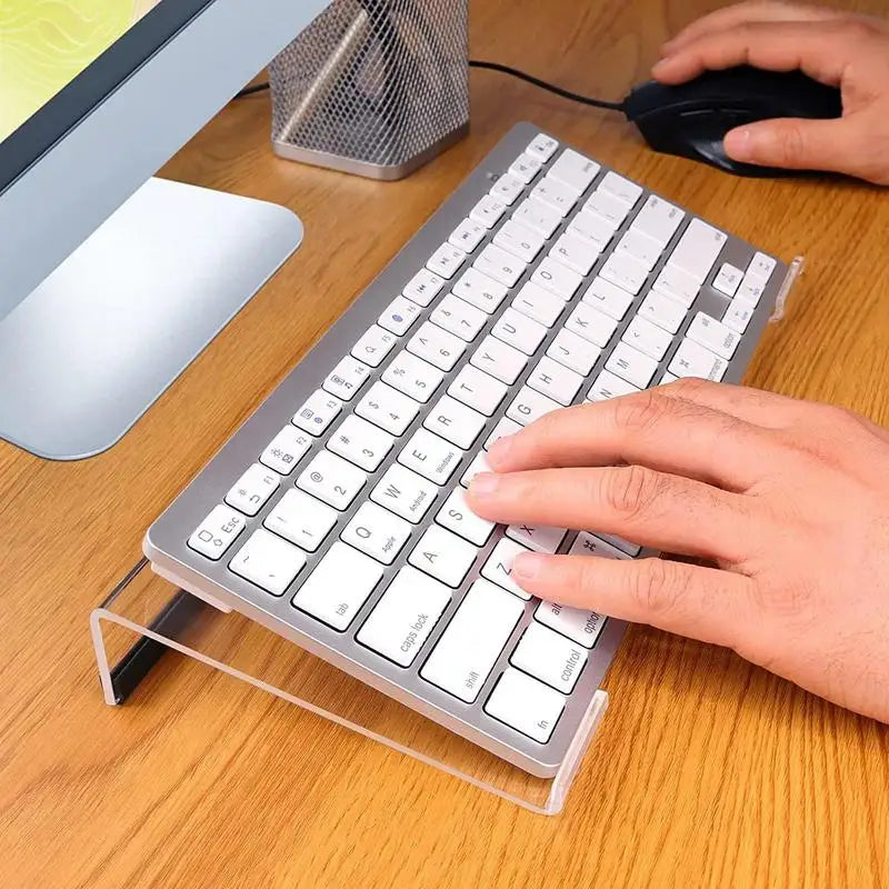 Clear Acrylic Keyboard Display Tray – Tilted Ergonomic Keyboard Riser Stand for PC & Notebook Gaming and Office Setup