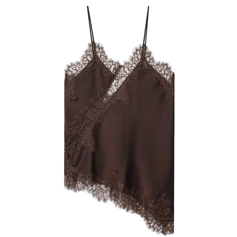 HXAO Women’s Asymmetrical Lace Off-Shoulder Tank Top – Summer 2025 Y2K Black Sleeveless Backless Elegant Camisole Top