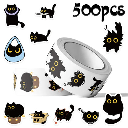 500pcs Cute Cat Stickers – DIY Graffiti, Envelope Seals, Stationery, Children’s Reward & Decorative Stickers