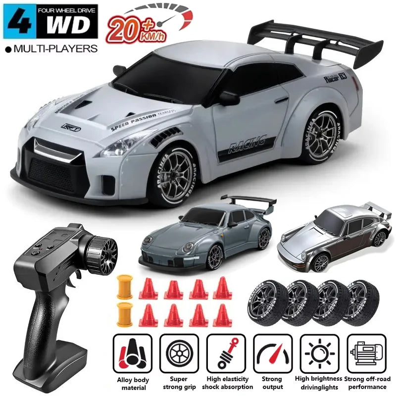 1:24 RC Drift Car — 4WD High-Speed Remote Control Sport Car with LED Lights & Extra Drifting Tire, Kids & Adult Gift