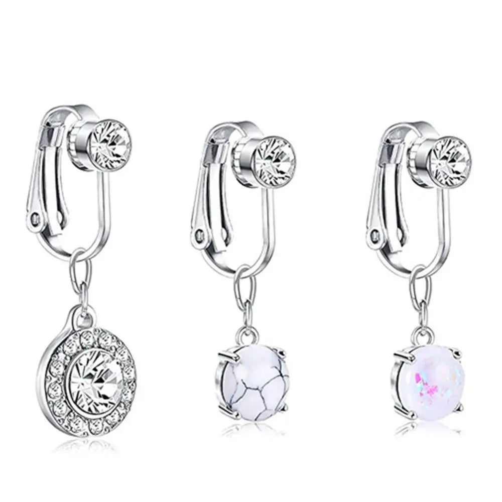 Faux Belly Ring - Non-Piercing Clip-On Navel Button Body Jewelry Belly Piercing Accessory