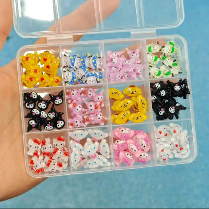 120PCS Sanrio Nail Charms Set - Kuromi, Cinnamoroll, and My Melody Resin Decorations for DIY Manicure Nail Art