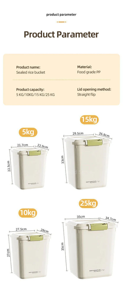 10KG Rice Storage Container - Sealed Cereal Dispenser with Buckle, Insect-Proof Grain & Pet Food Organizer