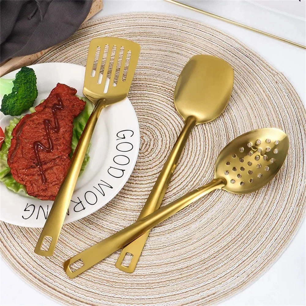 6PCS Hot Pot Cutlery Set – Stainless Steel Golden Spoons & Strainer Kitchenware