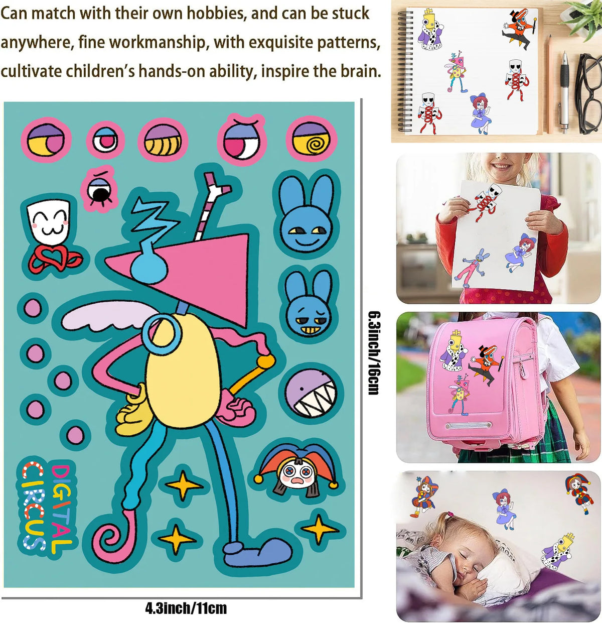 8-Sheet Cartoon Digital Circus Face Puzzle Stickers – DIY Expression Matching Game and Creative Educational Toy for Kids