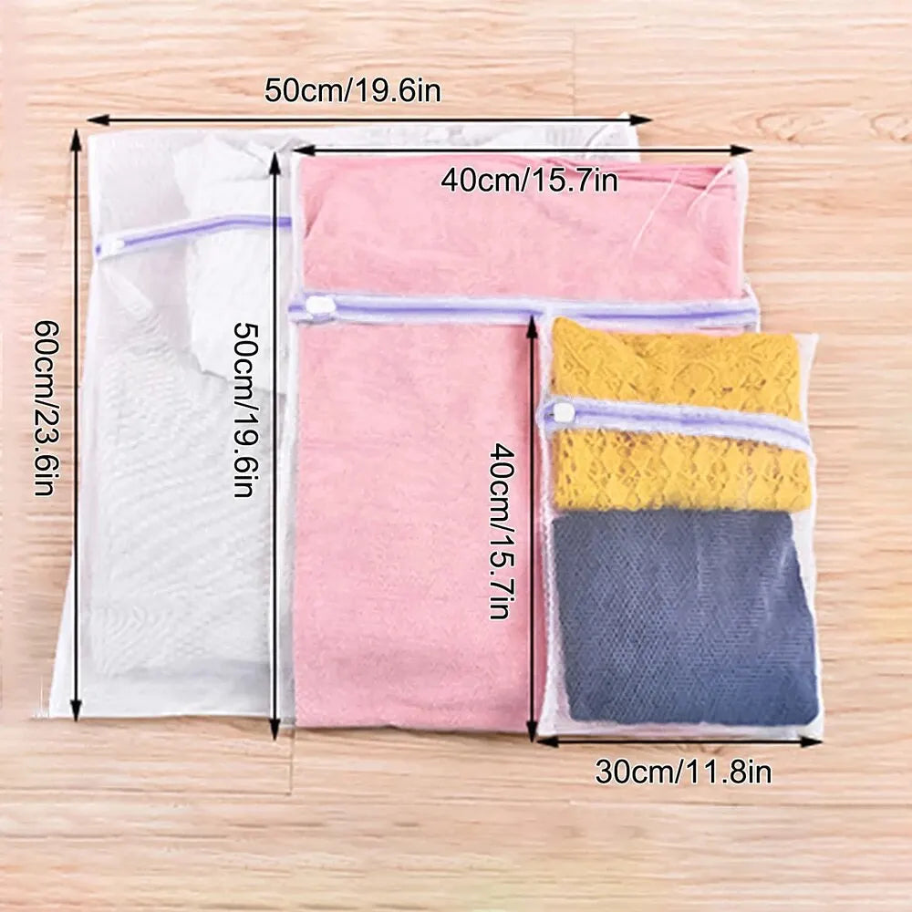 3-Piece Purple Mesh Laundry Bag Set — Zippered Clothes Washing Care Bags