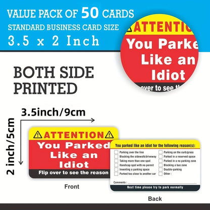 You Park Like an Idiot Cards 50-Pack - Funny Bad Parking Violation Cards & Gag Gift Inserts