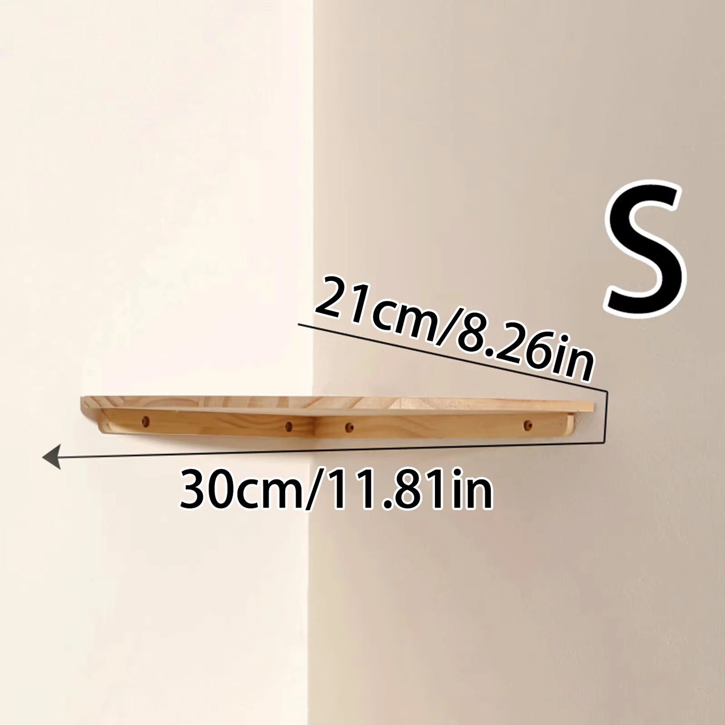 Wooden Floating Corner Wall Shelf – Round End, Wall-Mounted for Bedroom, Living Room & Kitchen