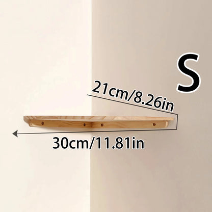 Wooden Floating Corner Wall Shelf – Round End, Wall-Mounted for Bedroom, Living Room & Kitchen