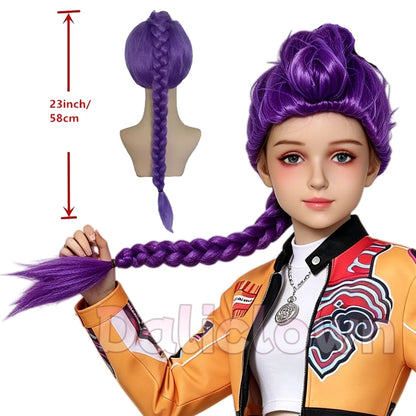 Purple Long Braided Wig - Side Ponytail Kids Girls Wig for Halloween, Anime Cosplay & Parties