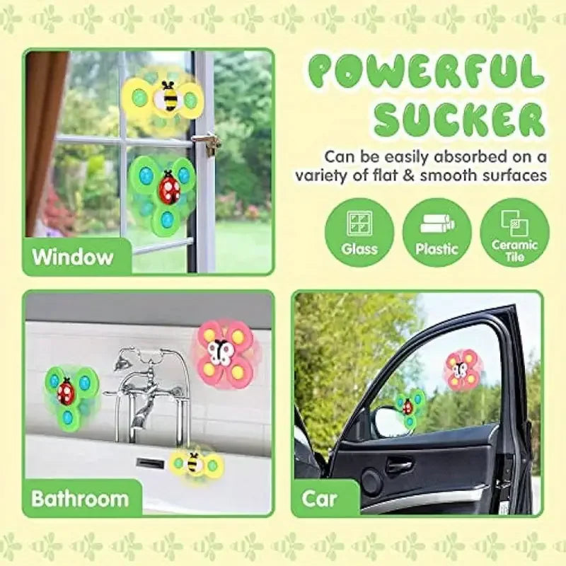 Interactive Bug Flower Suction Cup Toy - Cartoon Spinning Educational Baby Fun Play Activity Toy