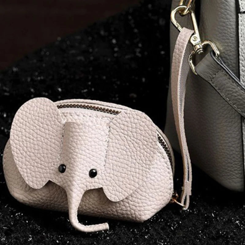 PU Leather Elephant Coin Purse for Women – Multifunctional Money Bag with Key Ring & Zipper Storage Key Case