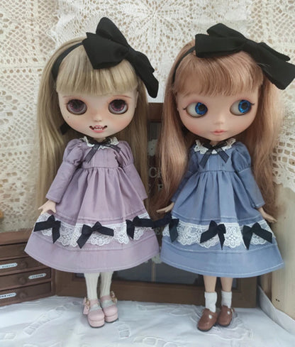 Blythe Doll Clothes – Wine Red & White Princess Dress with Lace for YMY, Licca, Azone OB24/OB27 Dolls