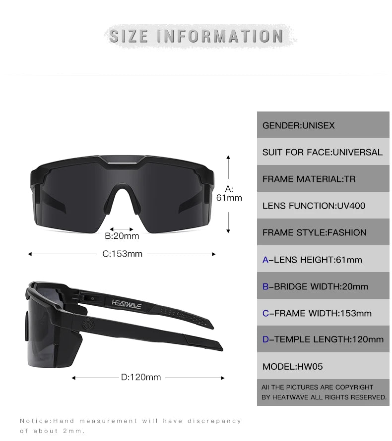 NEW High-Quality Luxury Heat Wave Brand Sunglasses – Square Conjoined Lens Cycling Glasses for Men and Women, UV400 Protection
