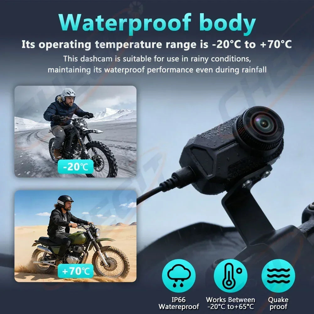 2K HD Motorcycle Dash Camera - WiFi DVR with IP65 Waterproof 130° Wide Angle & Loop Recording for Outdoor Riding