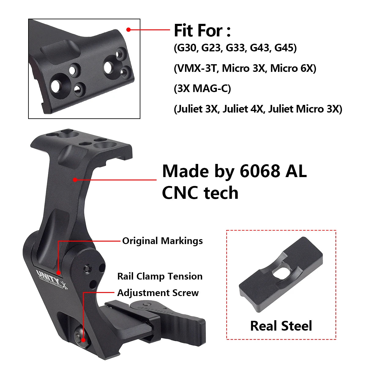 Tactical Unity Fast Mount — 3X/6X Magnifier with QD Lever, 2.26" Optical Height, Compatible with G23/G30/G33/G43/G45 Scope Mounts