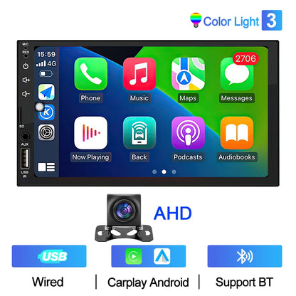 XIMA 7-Inch 2DIN Android Car Radio - Touchscreen MP5, CarPlay, Bluetooth, FM, USB & Camera