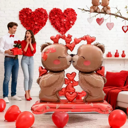 60in Standing Teddy Bear Balloon – Cute Love-Shaped Decoration for Romantic Valentine’s Day, Proposal, Wedding & Birthday Party