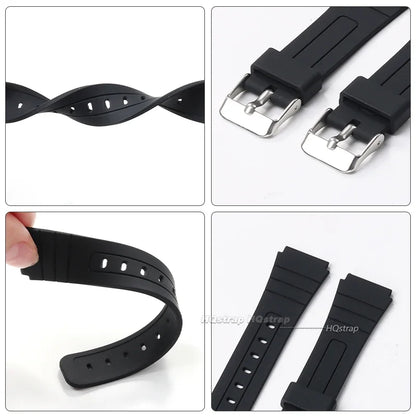 18mm Silicone Rubber Watch Strap for Casio - Soft Black Replacement Band for W800H, A158, A168, AE-1200, AE-1300, SGW-400, F91W, F84, F105W and F108W